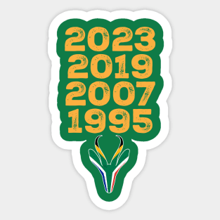 South Africa Four Time World Rugby Champs Vintage T-Shirt | Springbok Head & Flag 2023 2019 2007 1995 | Nou Gaan Ons Braai | Lekker Sticker